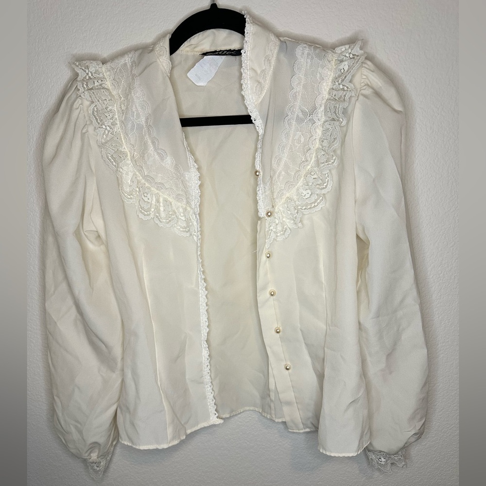 Sauci California - Western Blouse - Size M - Cream - Vintage
